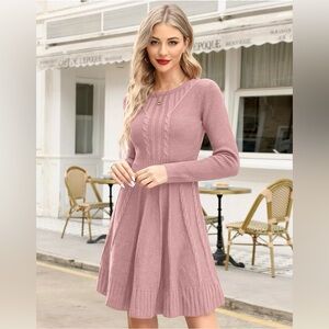 Pink Cable Knit Sweater Dress